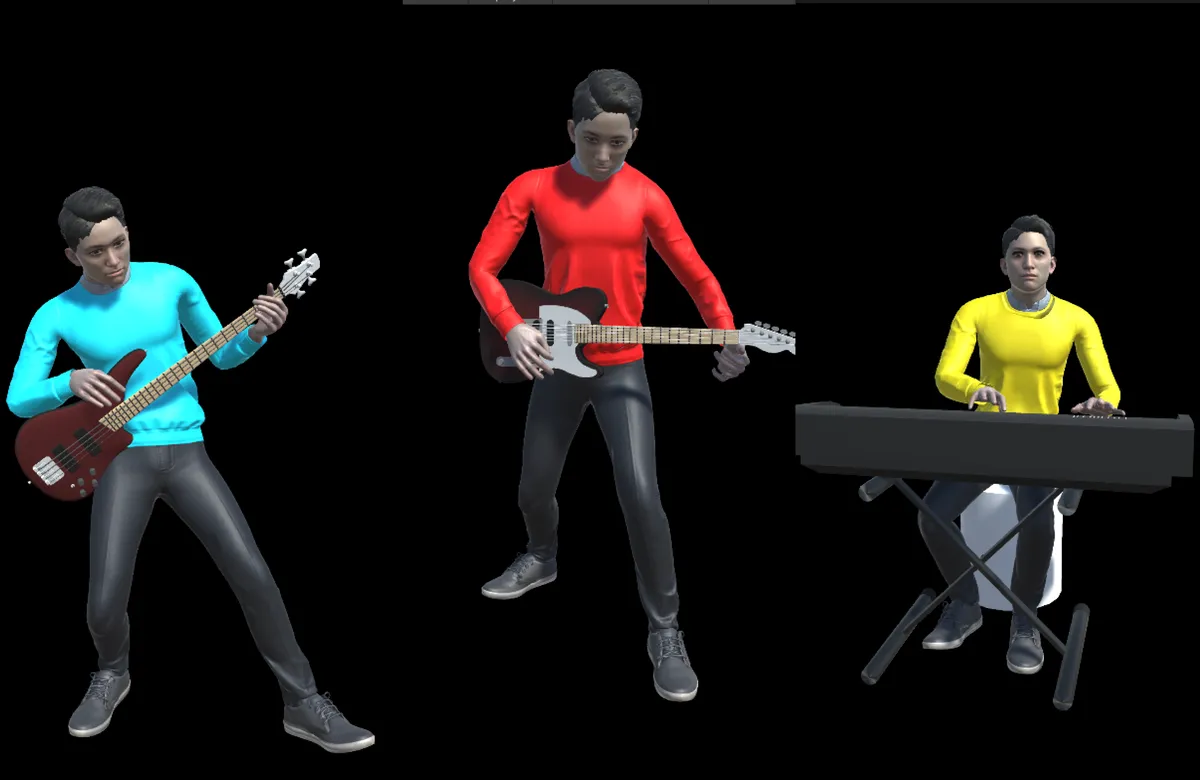 Avatar bandmates: bassist, guitarist, and keyboard player.