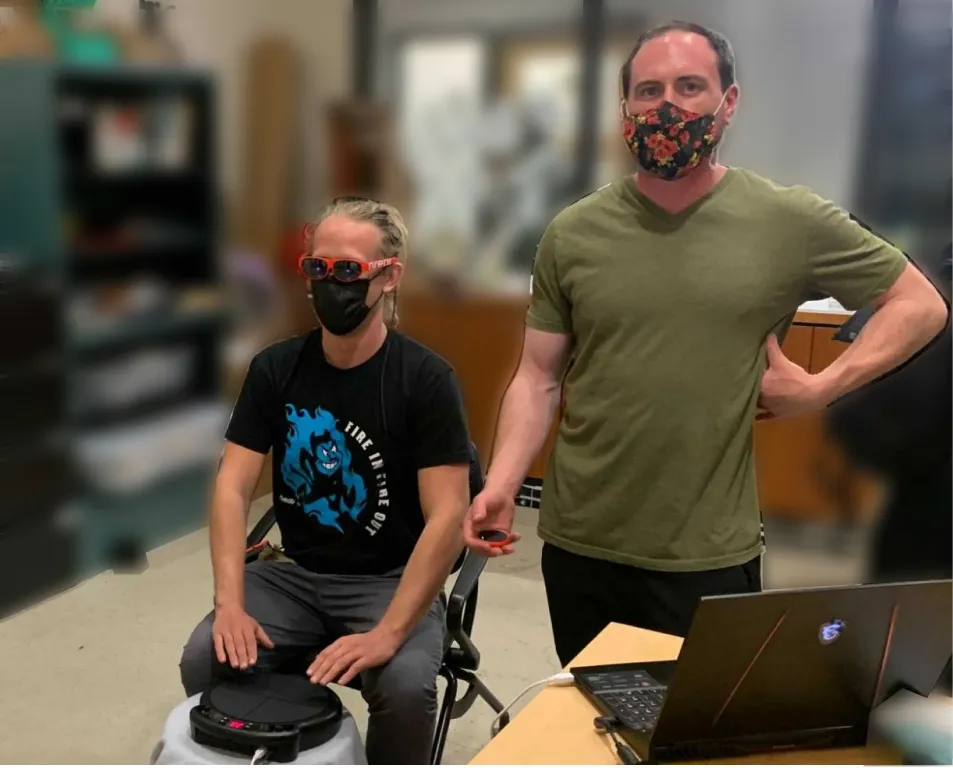 Study setup with AR glasses and hand drum.