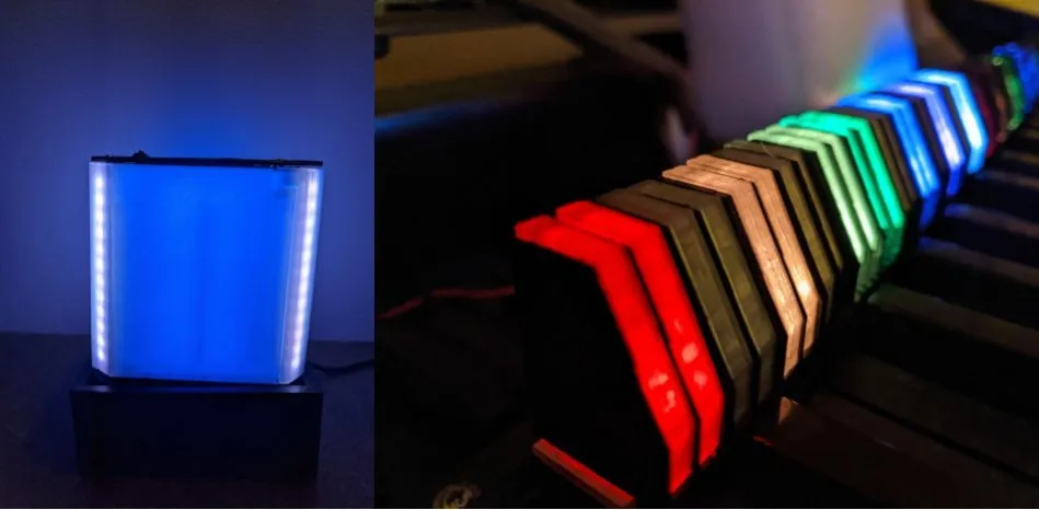 An LED cube and the matching colored keyboard.