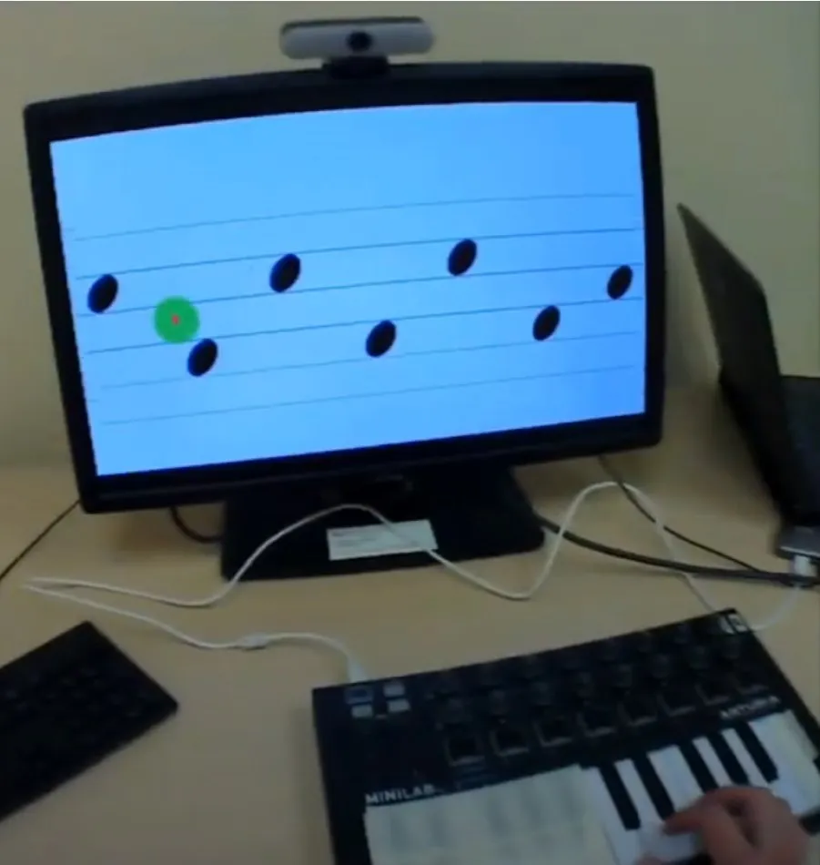 The task: colored notation on screen and a MIDI keyboard with matching colors.