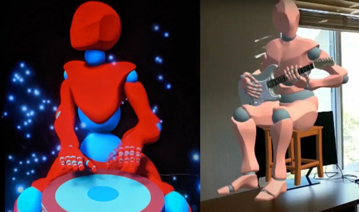 The animated AI-driven virtual drummer and guitarist.