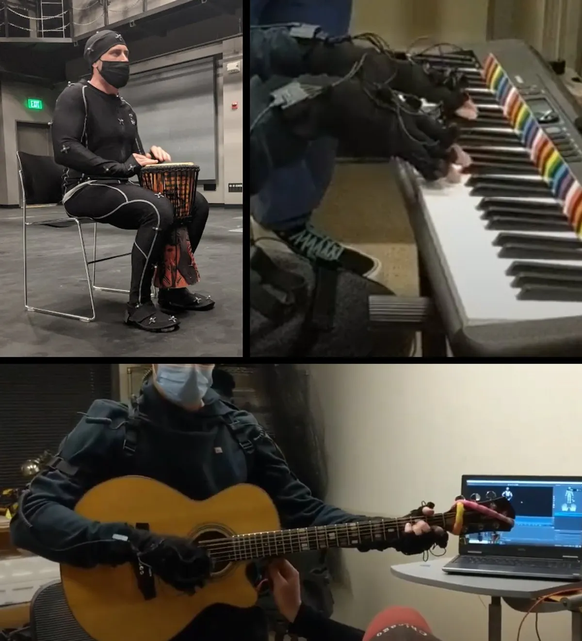 Musicians playing with the virtual musicians.