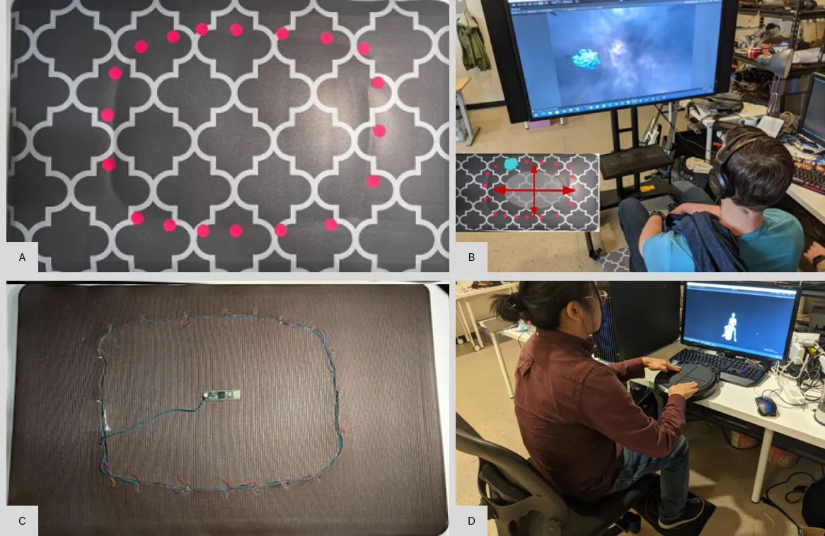 The haptic floor mat used to convey the direction of sounds.